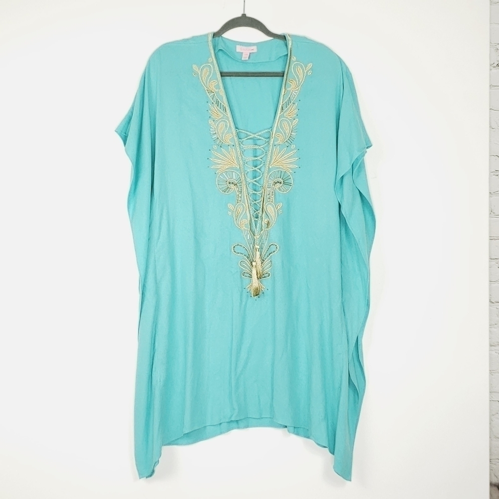 Lilly Pulitzer Chai Caftan sea side aqua sz s/m - Picture 10 of 11